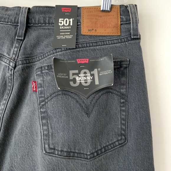 Levi's Premium 501 Skinny High Rise Button Fly Jeans Gray Wash 31 - Picture 9 of 13